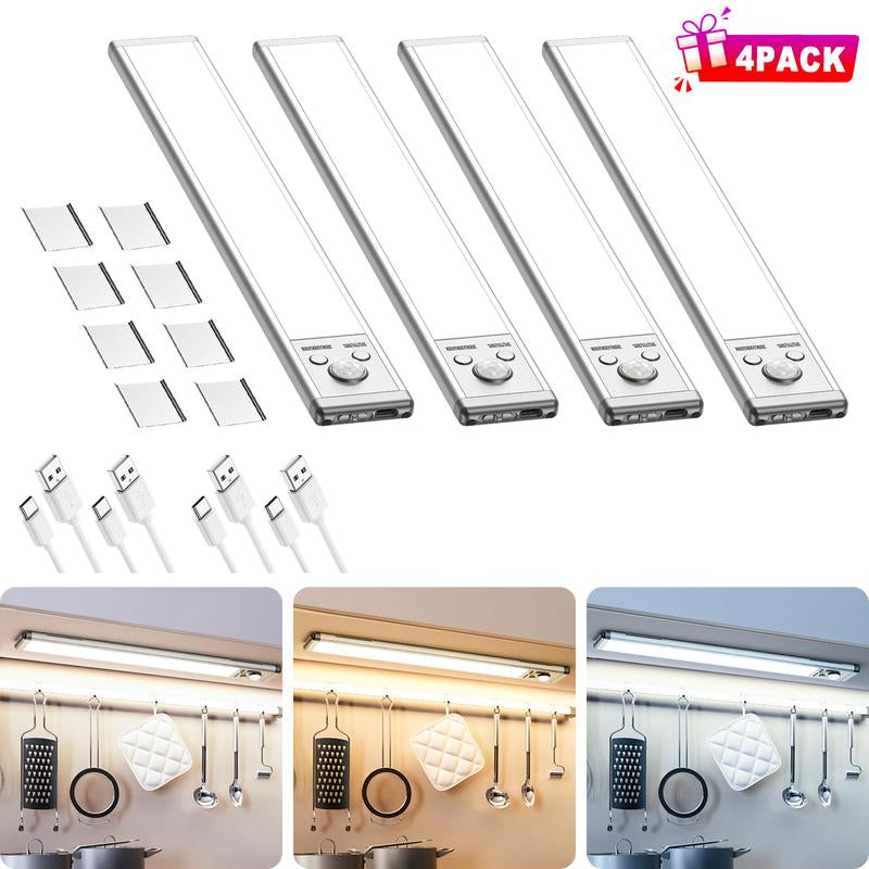 Under Cabinet Lights,76Led Motion Sensor Night Light Indoor,1500Mah USB Rechargeable Light,Magnetic Dimmable Lights for Kitchen, Stairs,Wardrobe Lighting