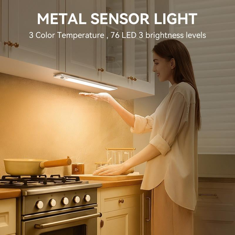 Under Cabinet Lights,76Led Motion Sensor Night Light Indoor,1500Mah USB Rechargeable Light,Magnetic Dimmable Lights for Kitchen, Stairs,Wardrobe Lighting