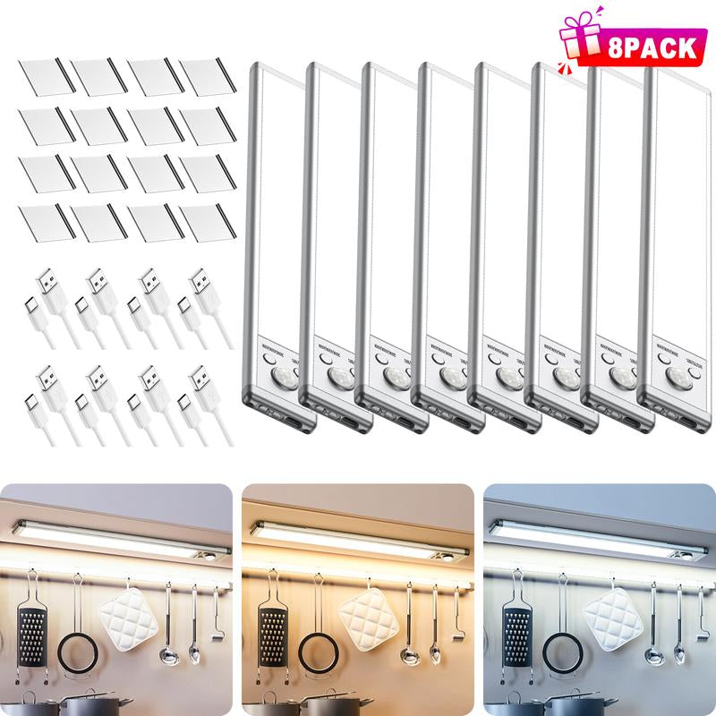 Under Cabinet Lights,76Led Motion Sensor Night Light Indoor,1500Mah USB Rechargeable Light,Magnetic Dimmable Lights for Kitchen, Stairs,Wardrobe Lighting