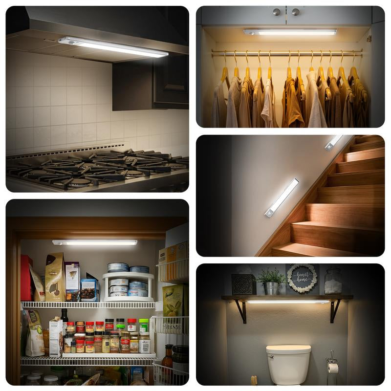 Under Cabinet Lights,76Led Motion Sensor Night Light Indoor,1500Mah USB Rechargeable Light,Magnetic Dimmable Lights for Kitchen, Stairs,Wardrobe Lighting