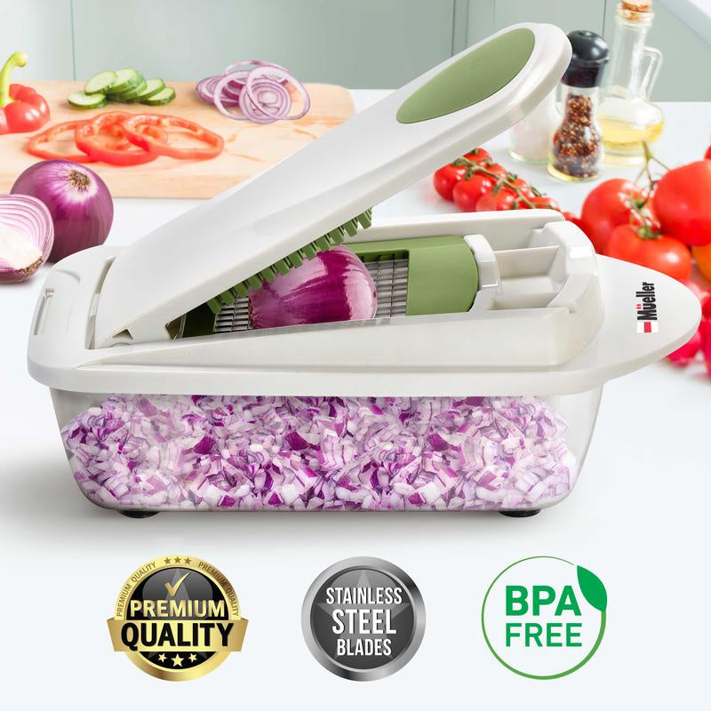 MUELLER 8 Blade Slicer Vegetable Chopper Food Slicer Pro Set, Steel Stainless Onion Cutter, Veggie Dicer, Mandolin Cabbage Grater, Home Essentials, Kitchen Utensils