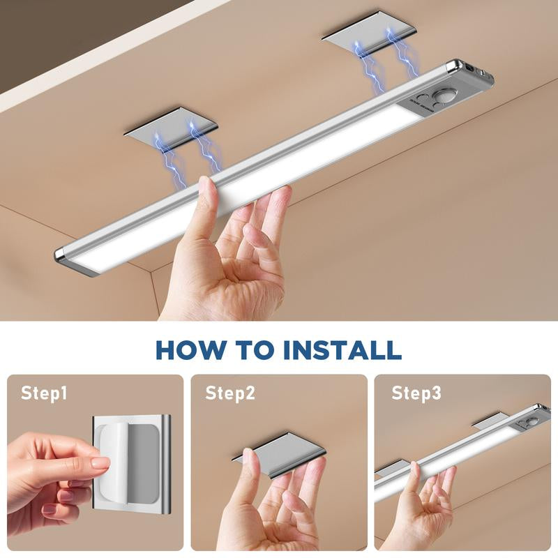 Under Cabinet Lights,76Led Motion Sensor Night Light Indoor,1500Mah USB Rechargeable Light,Magnetic Dimmable Lights for Kitchen, Stairs,Wardrobe Lighting