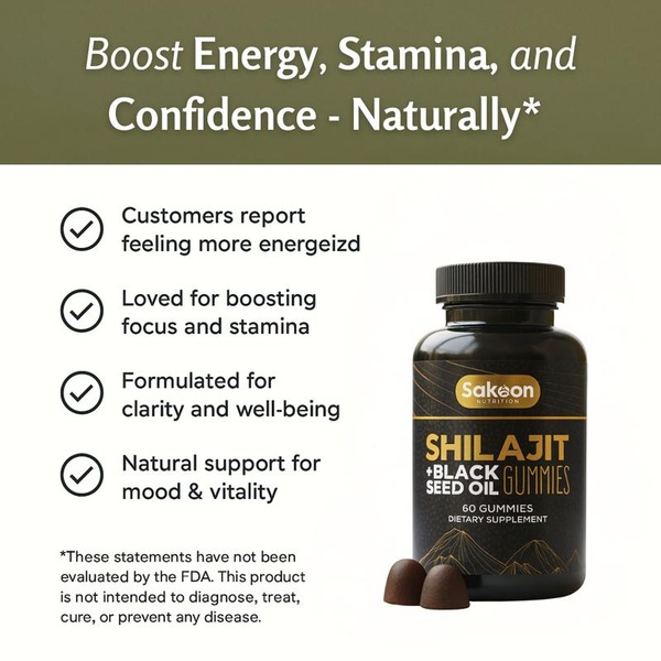 Pure Shilajit Supplement Gummies with Black Seed Oil, High Potency Pure Himalayan Resin for Energy, Immune Support, and Cognitive Function, Lab Tested Chewables