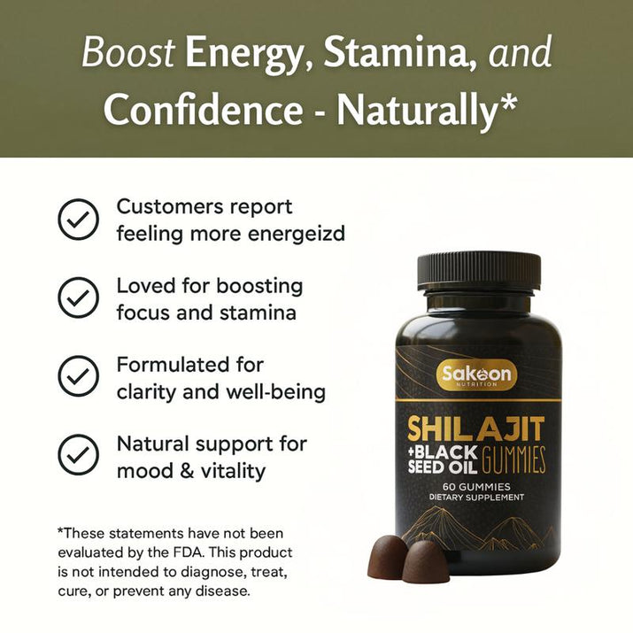 Pure Shilajit Supplement Gummies with Black Seed Oil, High Potency Pure Himalayan Resin for Energy, Immune Support, and Cognitive Function, Lab Tested Chewables
