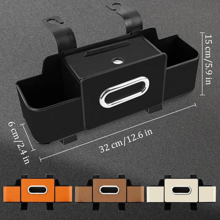 Multifunctional Car Back Seat Storage Organizer-Carstorage Bag with 2 Cup Holders, Tissue Box, Hooks &Phone/Key/Ticket Holder-Universal Car Interior Accessoriesfor Stowing & Tidying
