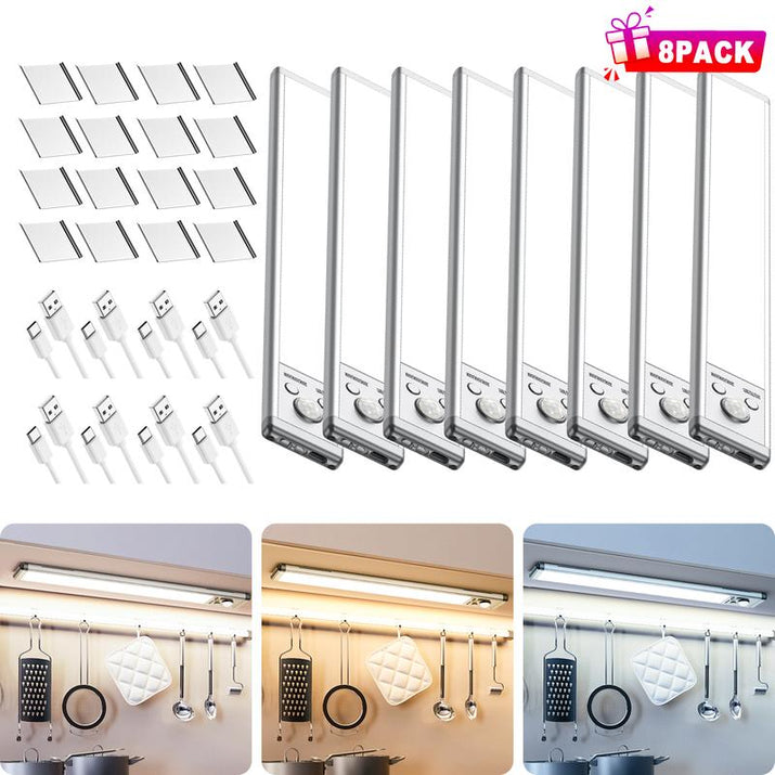 Under Cabinet Lights,76Led Motion Sensor Night Light Indoor，1500Mah USB Rechargeable Light，Magnetic Dimmable Lights for Kitchen, Stairs，Wardrobe Lighting