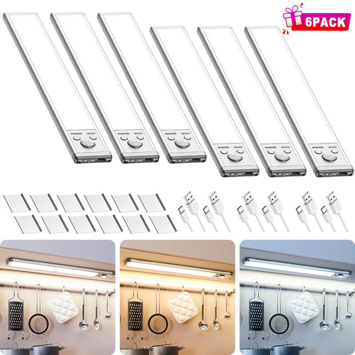 Under Cabinet Lights,76Led Motion Sensor Night Light Indoor，1500Mah USB Rechargeable Light，Magnetic Dimmable Lights for Kitchen, Stairs，Wardrobe Lighting