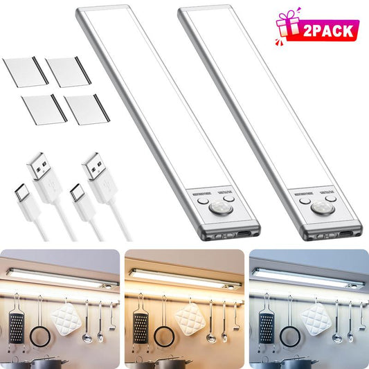 Under Cabinet Lights,76Led Motion Sensor Night Light Indoor，1500Mah USB Rechargeable Light，Magnetic Dimmable Lights for Kitchen, Stairs，Wardrobe Lighting
