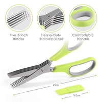 5 Blade Herb Scissors Stainless Steel Onion Herb Scissors with Cleaning Brush Kitchen Scallion Chopper Cutter YY026