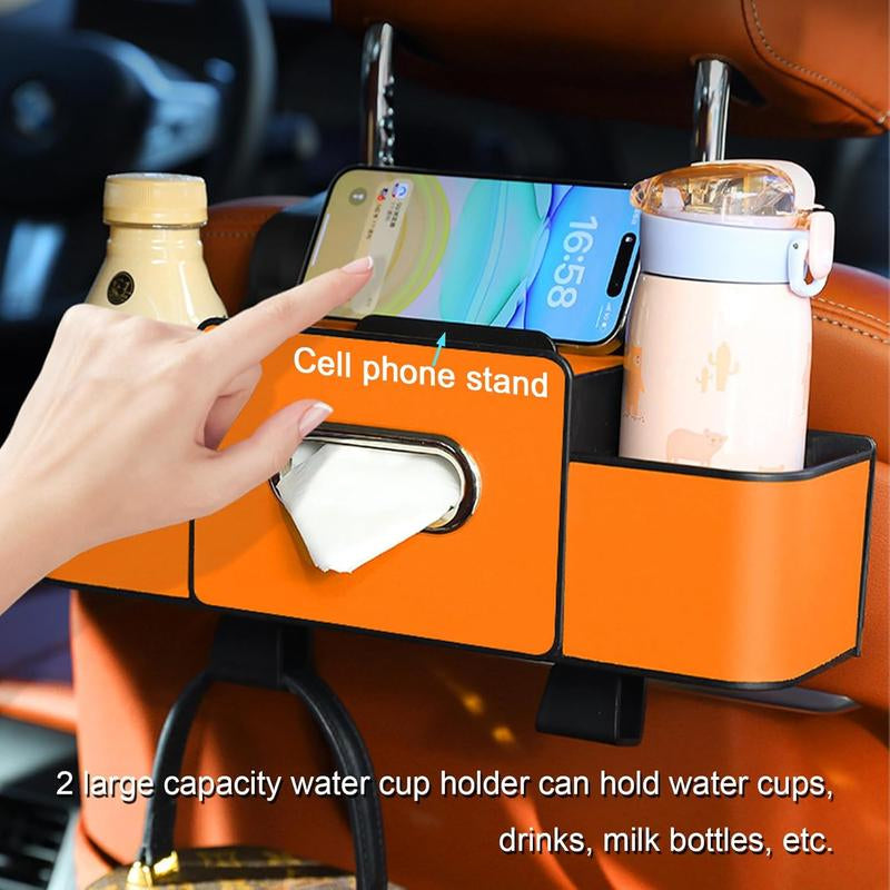 Multifunctional Car Back Seat Storage Organizer-Carstorage Bag with 2 Cup Holders, Tissue Box, Hooks &Phone/Key/Ticket Holder-Universal Car Interior Accessoriesfor Stowing & Tidying