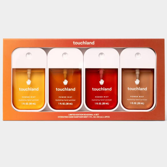 Touchland Seasonal Power Mist Hand Sanitizer 4-Set with Peppermint Mocha, Salted Caramel, Spiced Pumpkin-Tini, Cinnamon Gingerbread, Fall Scents
