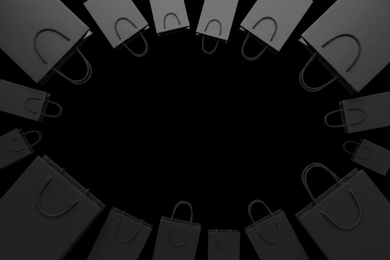 create the first picture, black background with black bags around